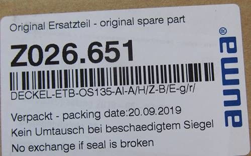 Z026.651 อะไหล่เครื่องดําเนิน AUMA สําหรับเครื่องดําเนินหลายรอบ SA 30.1 / SAR 30.1 ปริมณฑล
