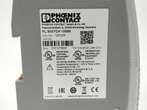 FL SWITCH 1008N 1085256 Industrial Ethernet Switch ด้วยระดับการป้องกัน IP54 และ 0.05 cm-1 Cell Constant