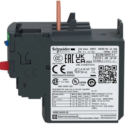 รีเล่ความอ้วนทางอุณหภูมิ LRD21 ที่ทนทานของ Schneider Electric ด้วยระยะหุ้นการติดตั้ง 7.874" 200.00 มม. และอินเตอร์เฟซ NAMUR