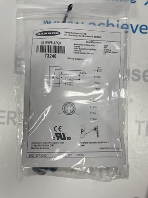 เซนเซอร์โฟโตอิเล็กทริกแบบรอบด้าน รุ่น BANNER QS18VP6LLPQ8 อัตราการไหล 0.70 Cv -20°C ถึง 65°C โซลูชันอเนกประสงค์